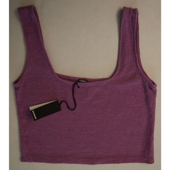 Monrow Women Sz S Purple French Terry Tank Top & L/S Cropped Shirt 2-Pc Set - Picture 7 of 9